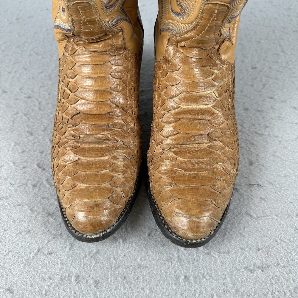 Vintage Larry Mahan Python Skin Cowgirl Boots Women 6.5B Brown Leather Western - Picture 13 of 16